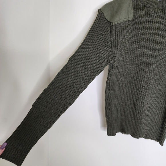 Vintage U.S.M.C. Shade Olive Green Knitted Wool Ribbed Men's Sweater Size 38 - Picture 5 of 10